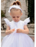 Feifei Sleeves White Lace Tulle Flower Girl Dress Communion Dress